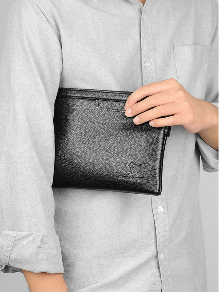 Clutch Handbag Men's PU Leather Fashion Envelope Bag Card Wallet Hot Phone Ipad Pouch Hand Porter Wrist Strap, Lightweight For Daily Use Strap,