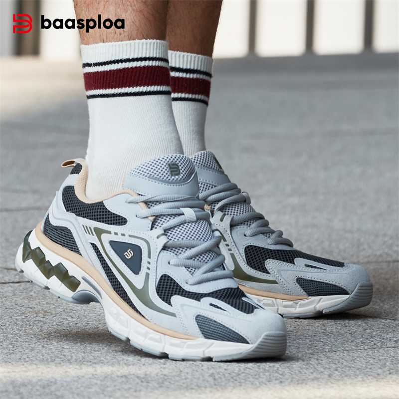 Baasploa Men Running Shoes Casual Mesh Non-slip Breathable Retro Sneakers Male Outdoor Cushion Jogging Sports Shoes