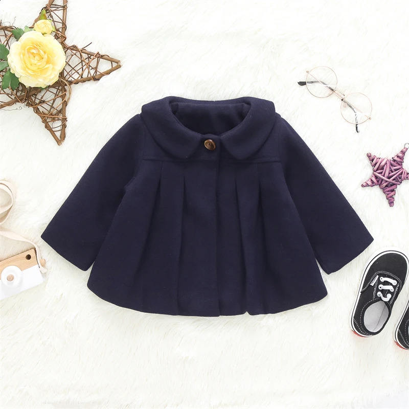 Baby Girls Woolen Jacket Coat Kids Winter Outerwear Clothes Children Spring Autumn Mid-length Windbreaker 241223