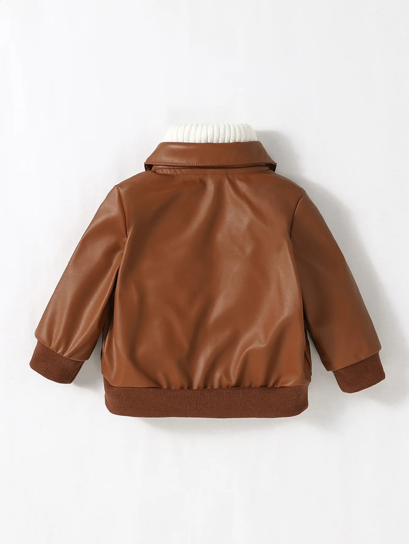 Baby Boys 1-3Y Pu Leather Jacket Long Sleeve Turn-Down Collar Zipper Fashion Outwear For Fall Winter Leather Coats 241223