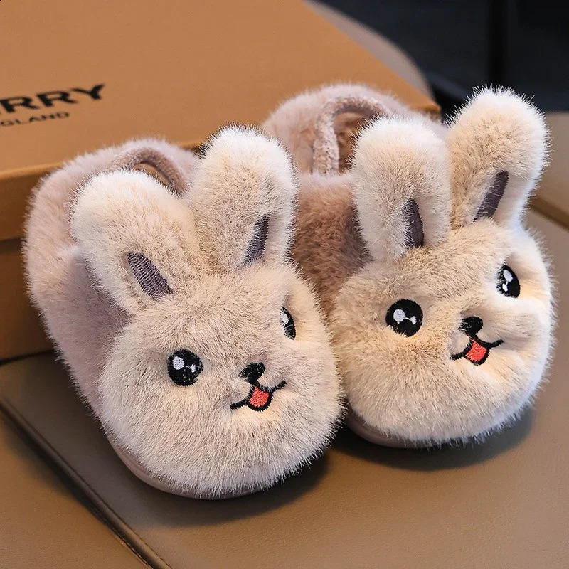 Winter Cartoon Rabbit Girl Baby Cotton Slippers Cute Plush Boy Kids Toddler Anti Slip Home Shoes Warm Soft Children Slippers 241223