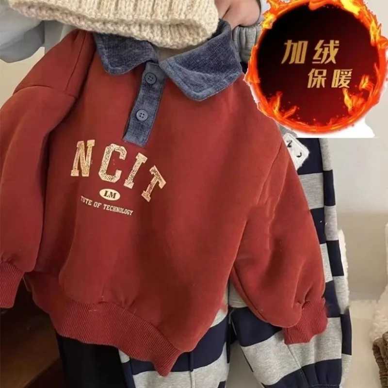 1-7Y New Autumn Childrens Polo Shirt Girls Wool Warm Sweater Boys Retro Childrens Collar with Velvet Thick Top W241223