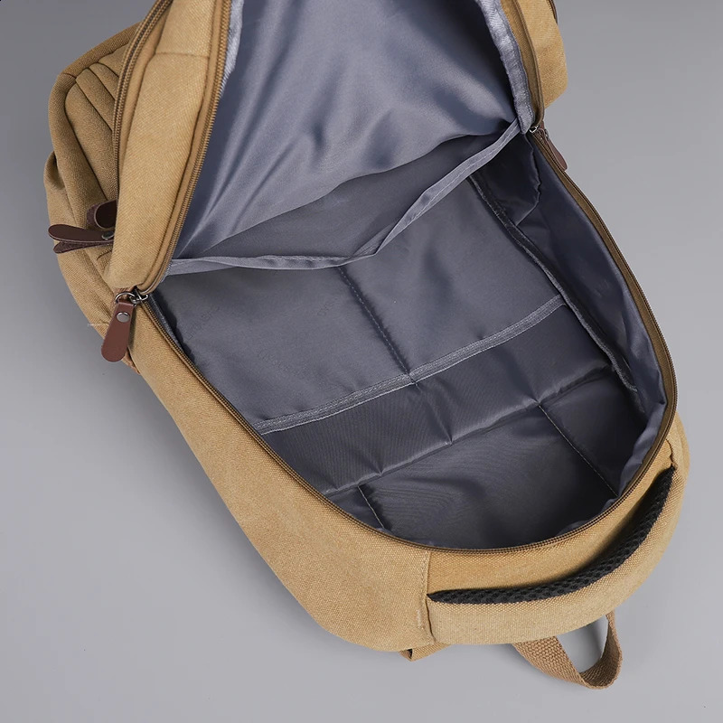Canvas Backpack For Men Outdoor Camping Knapsack Male Youth Khaki Waterproof Travel Backpacks Daily Work Pack Army Green Gray 241224