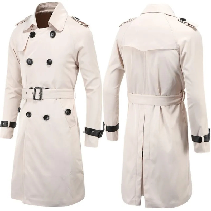 2023 Autumn Mens Casual Long Fit Double breasted Windbreaker Fashion Versatile Personalized Coat 241220
