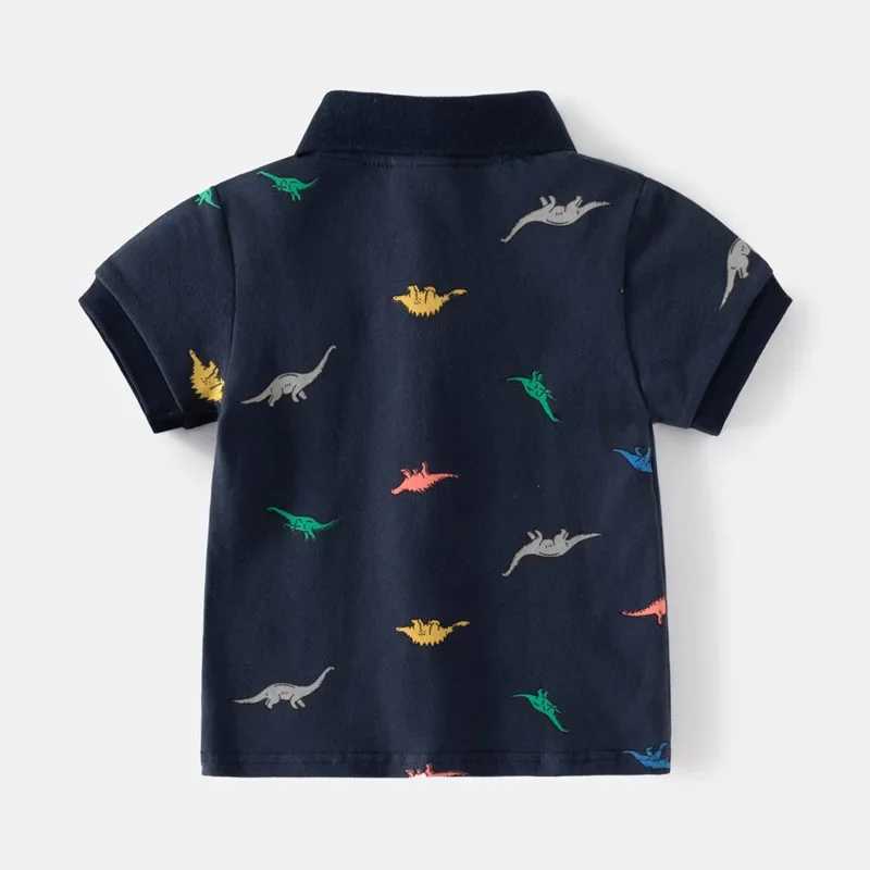 Summer boys short sleeved T-shirt childrens polo shirt dinosaur print smooth and breathable cotton 2 colors 3-8 years old W241223
