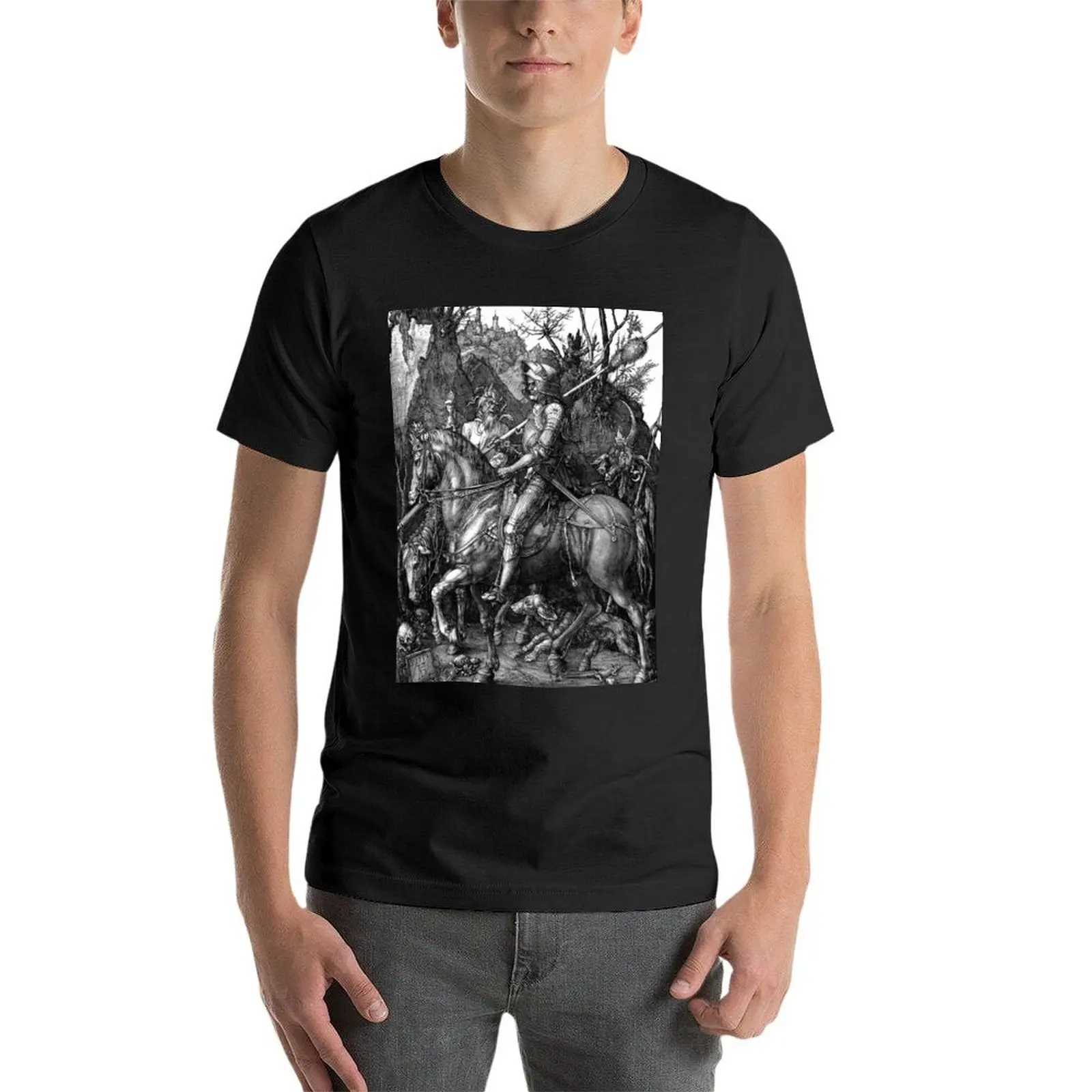 Knight Death and Devil - Albrecht Duller Solid Color T-shirt Customized Retro Clothing Mens T-shirt W241223