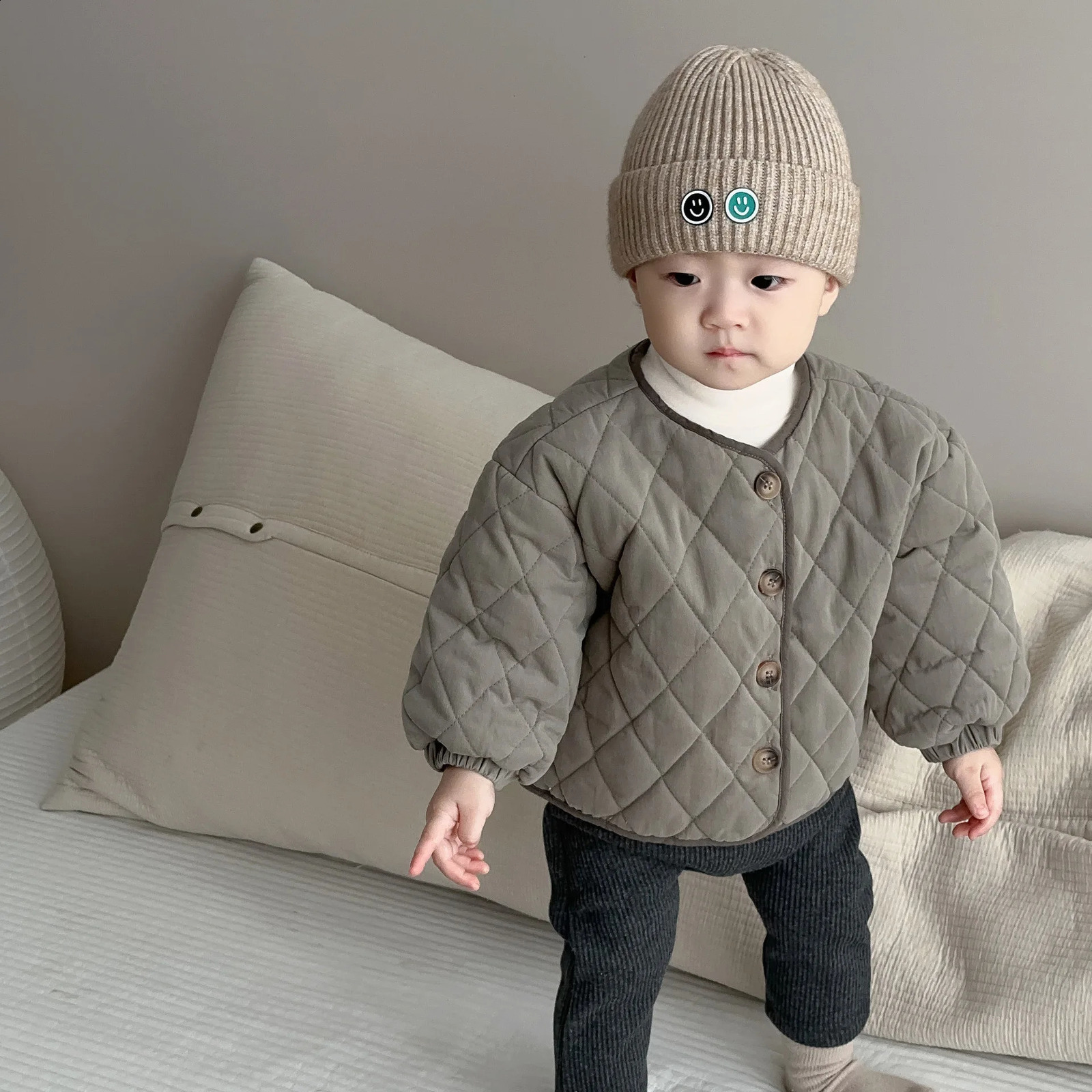 2025 Winter Baby Long Sleeve Warm Coat Kids Single Breasted Casual Thick Jacket Boy Girl Plus Velvet Infant Padded Jacket 241223
