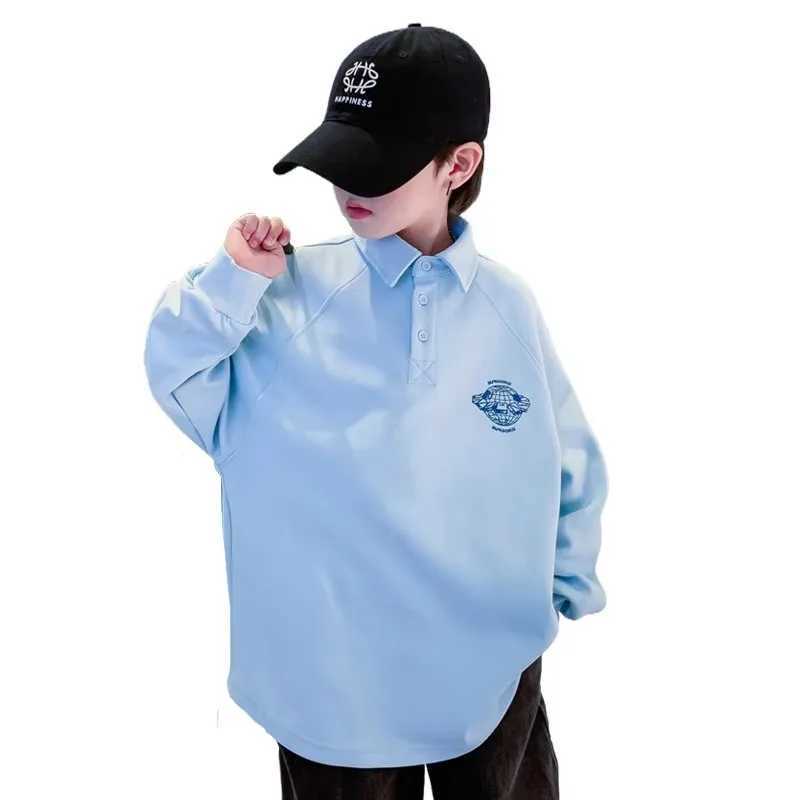 Spring and Autumn Childrens Long sleeved Boys Polo Shirt Cotton Polo Neck T-shirt Youth T-shirt 5 6 7 9 8 10 11 13 14 Years Old W241223