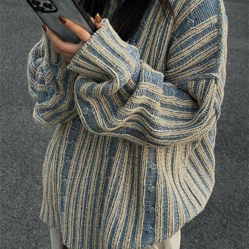 American Vintage Pullovers for Women Long Sleeve Aesthetics Streetwear Lazy Style Sweaters Y2k Casual Loose Clothing 2024 241223