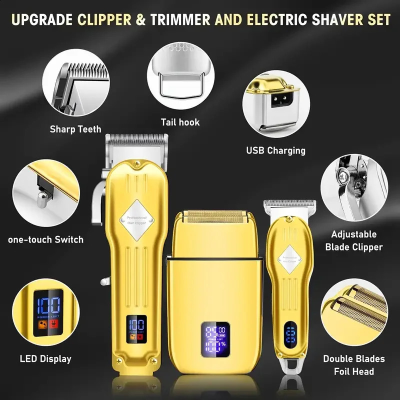 RUCHA Hair Clippers For Men T-Blade Nose Hair Trimmer Foil Shavers For Men Barber Kit 4 In 1 Professional Men Hair Clippers 241224