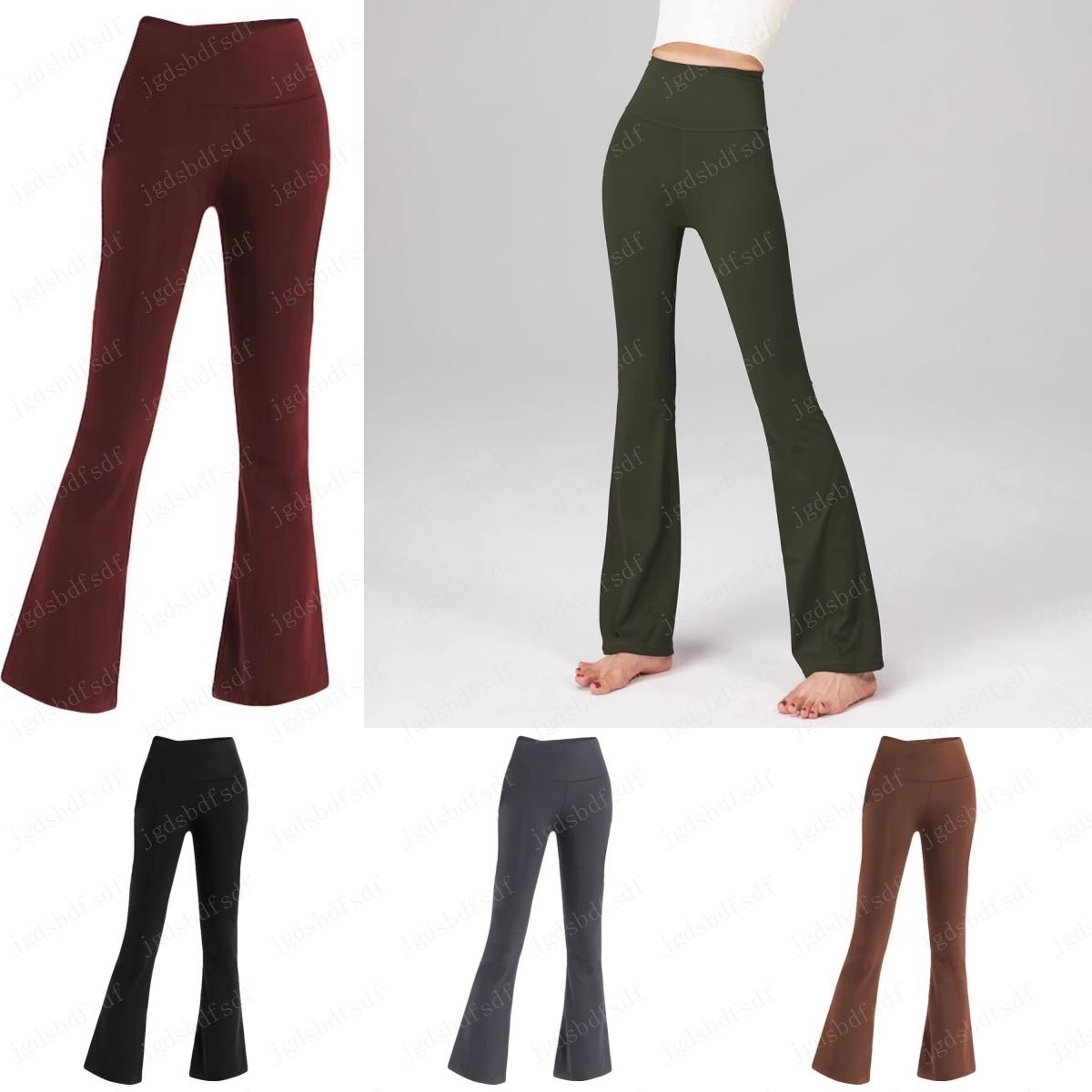 2024 Align Women Yoga Pants Solid Color Nude Sports Shaping Waist Tight Flared Fitness Loose Jogging Sportswear Womens Nine Point Flared Pant High Quality