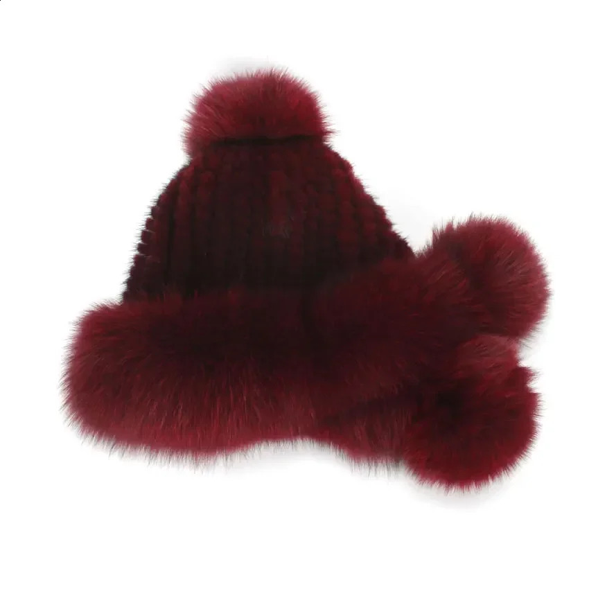 Real Mink Fur Hat with Fox Fur Ball Earmuffs Protective Cap Winter Hat for Women Russian Autumn Hat Fox Fur Beanies Fall Bonnets241224