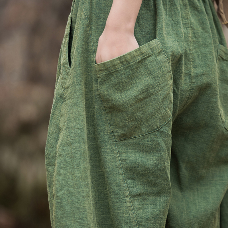 Elegant Women's Cotton En Baggy Cargo Pants Vintage Elastic Waist Yoga Trousers Loose Casual Long Wide Leg Oversize Clothes