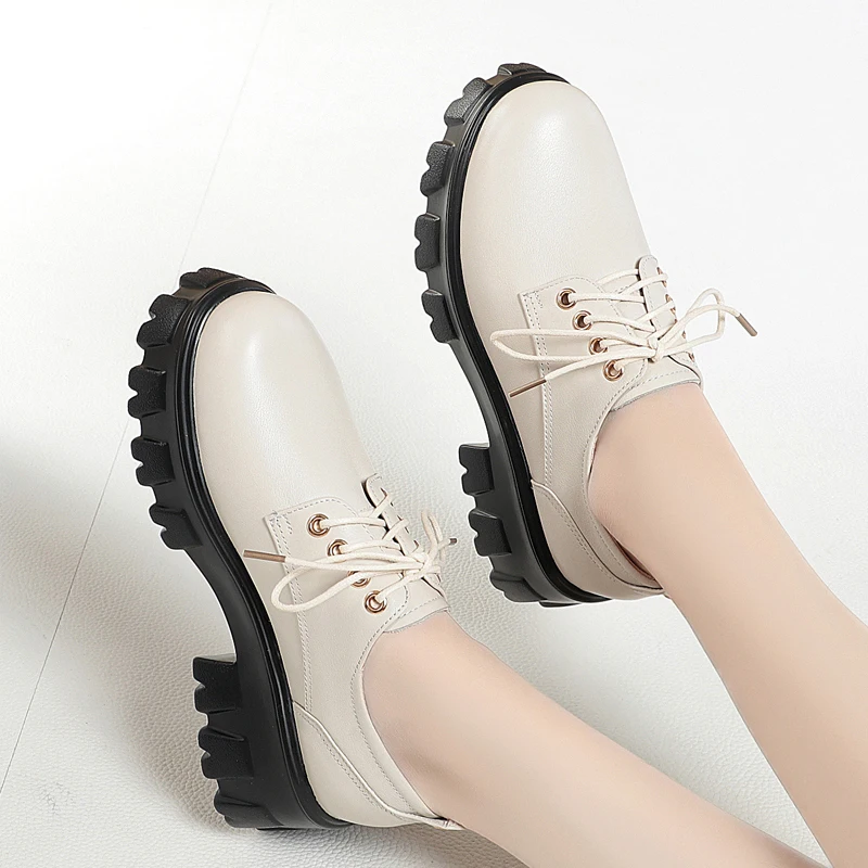 AIYUQI Women Loafers Spring Genuine Leather British Style Women Oxford Shoes Platform Women Large Size Shoes