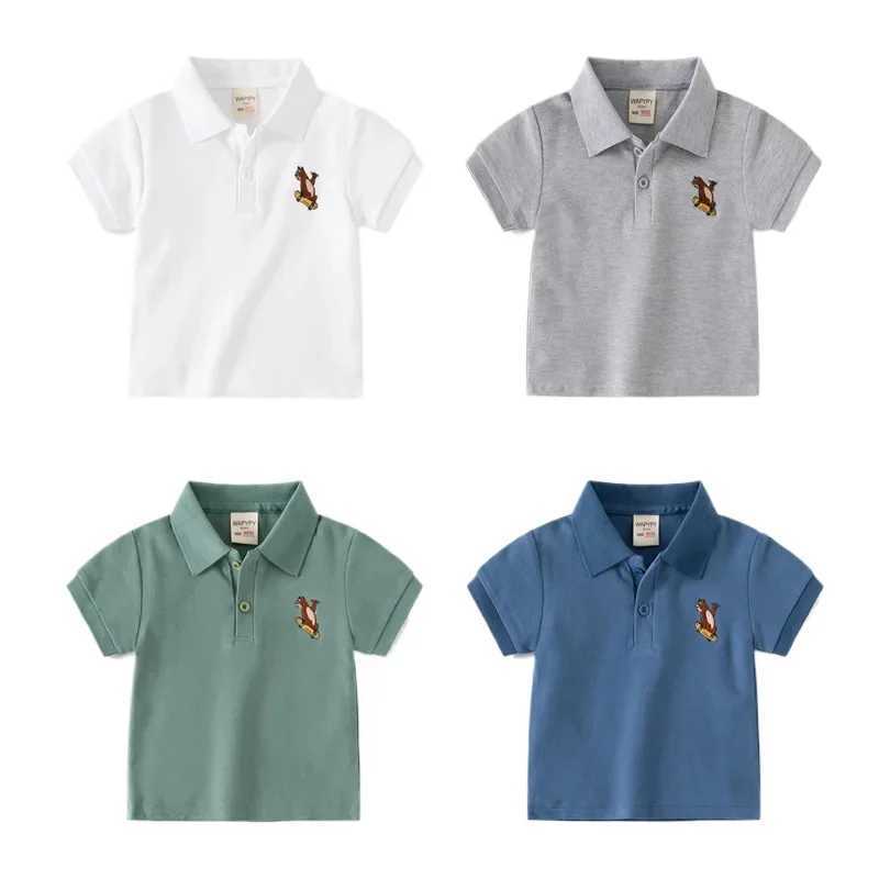 Summer new childrens short sleeved T-shirt embroidered polo shirt for boys fashionable and breathable cotton 3-8 years old 4 colors W241223