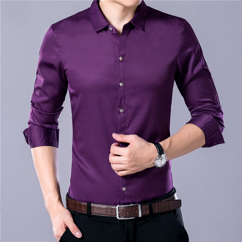 Men's Casual Fashion Business Solid Color Long Sleeved Shirt