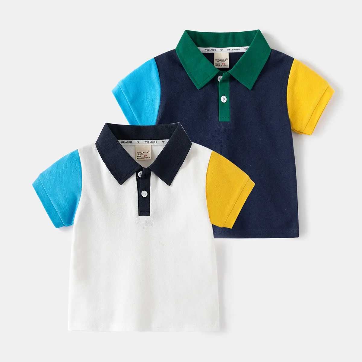 Short sleeved summer patch work boy polo shirt childrens top childrens T-shirt soft boy shirt clothing 4-6Y W241223