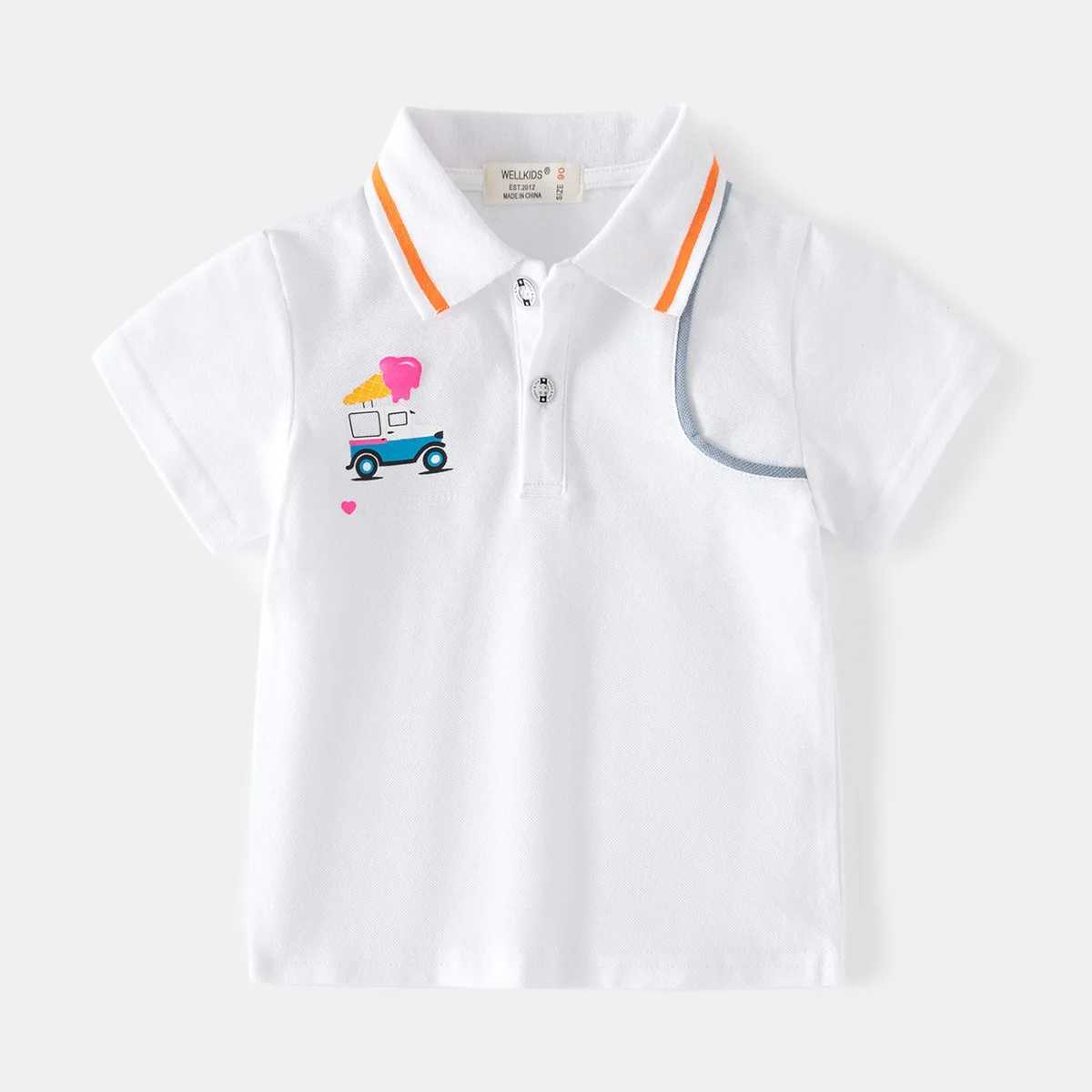 Summer boys short sleeved casual breathable cotton car printed T-shirt childrens contrasting color polo shirt childrens first 3-8 years W241223