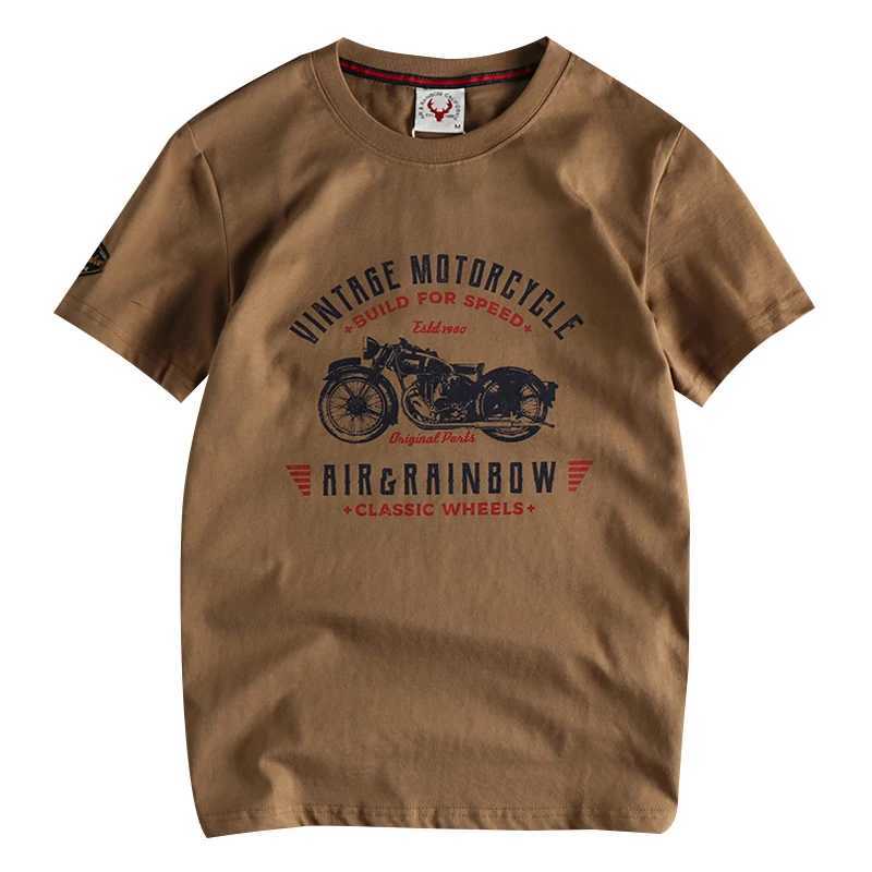 Summer American retro short sleeved O-neck motorcycle printed T-shirt for men fashionable and simple 100% pure cotton wash casual sports top W241223