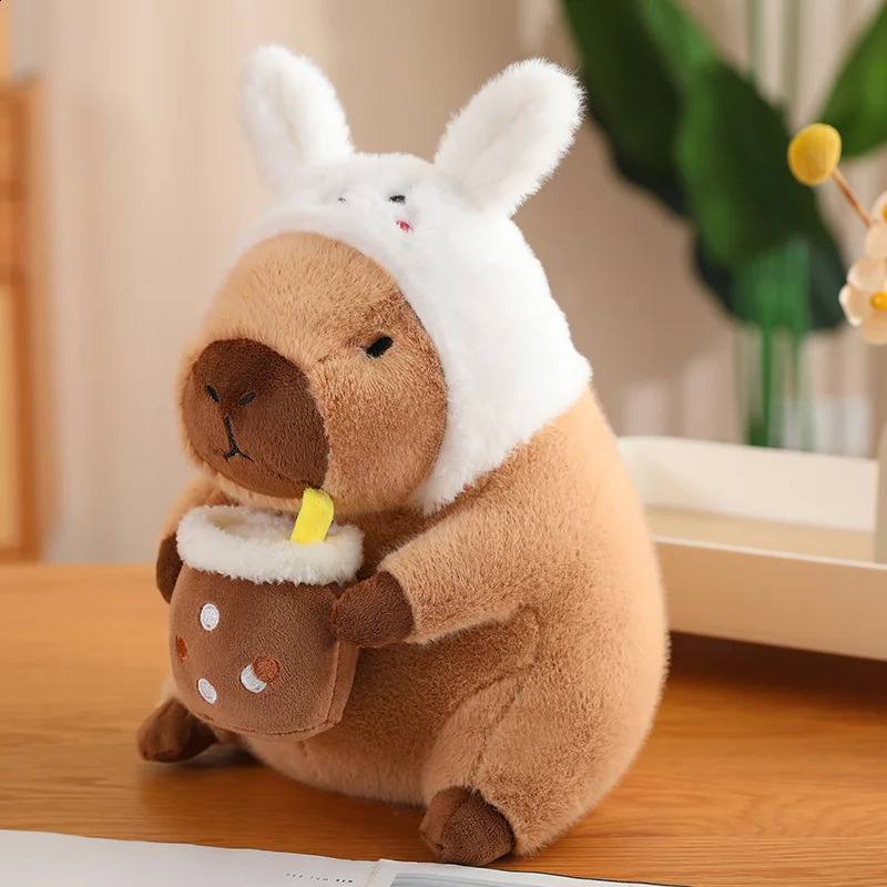 ZU 30cm Stuffed Capybara Plush Toy Holding Boba Tea Flower Capybara Plushies Cosplay Bread Dino Avocado Lovely Teddy Girl Gift 241223