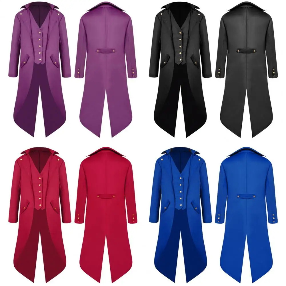 Gentleman Tailcoat Gothic Outerwear Single Breasted Split Tuxedo Coat Steampunk Medieval Victorian Cosplay Halloween 241220