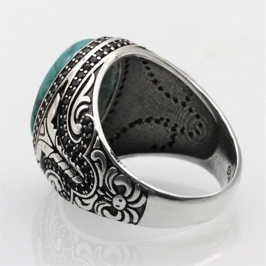 Natural Turquoise Stone Ring Men Pure Sterling Silver 925 Gemstone Ring Men Turkish Handmade Jewelry 241224