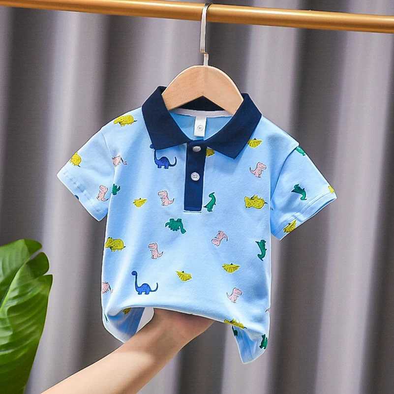 Summer Boys 2024 Korean Fashion Casual Breathable Collar Dinosaur/Mobile/Polo Shirt 2-7 Years Old W241223