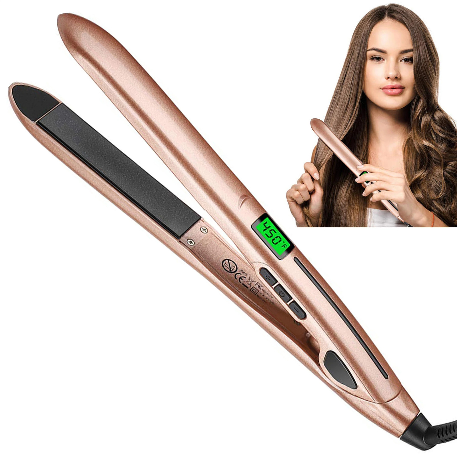 Flat Iron Hair Straightener Dual Voltage Heat Up Quickly LCD Display Auto Shut-Off Iron for All Hair Types Hair Curler 241224