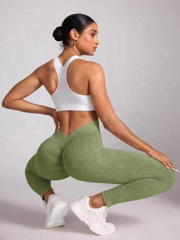 Yoga women's high waisted tight pants with frosted and washed V-waist seamless yoga pants peach buttocks fitness pants Pilates pickle ball posted