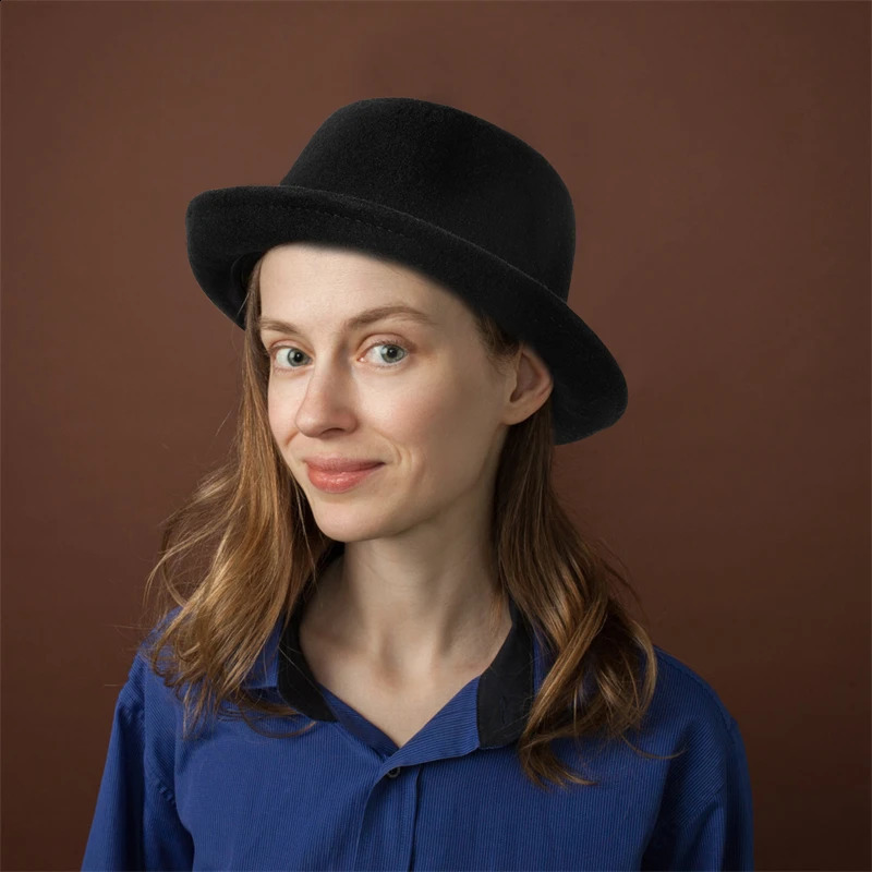 100% Wool Pork Pie Fedora Hat for Women Men Autumn Winter Felt Curved Brim Porkpie 241220