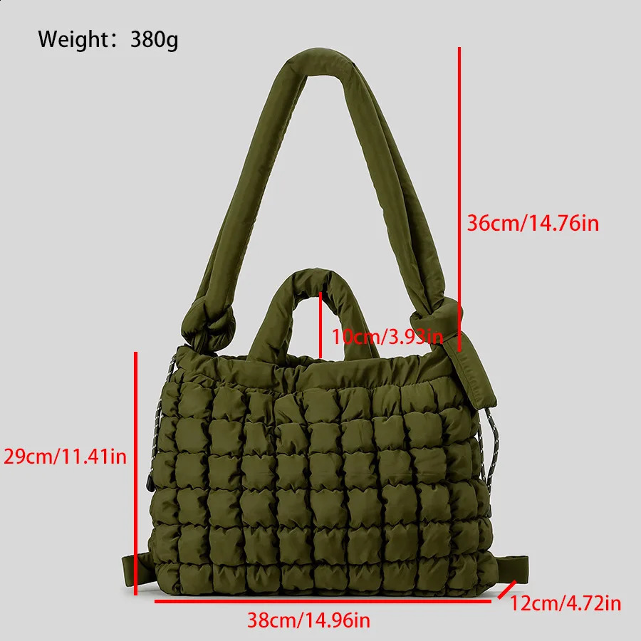 Casual Nylon Quilted Tote Bag Knotted Strap Soft Puffer Women Handbag Padded Shoulder Crossbody Bags Large Capacity Shopper Bag R250317