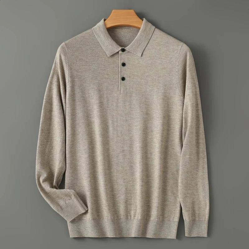 Mens Merino wool sweater with polo neck and floral autumn cashmere knitted loose mens shirt top warm and soft 241223