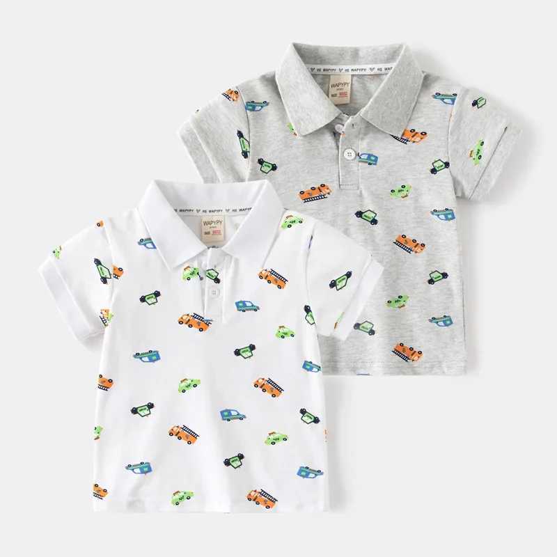 Childrens short sleeved T-shirt for new summer loose fitting polo shirt for boys printed with breathable cotton suitable for ages 3-8 W241223