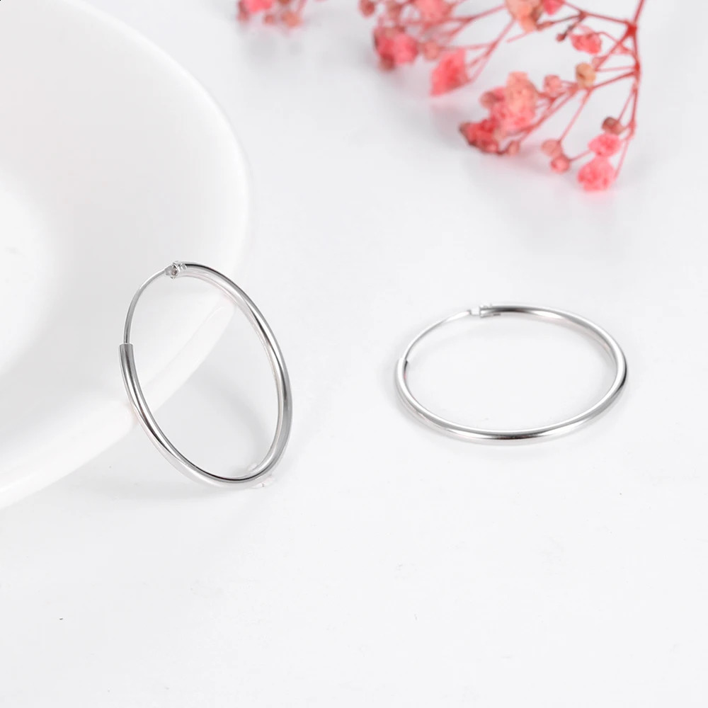 15/20/25/30/35/40/50/70mm 100% S925 Big Huge Thin Hoop Earrings Large Round Circle Ear Jewelry for Women Lady Girl Gold Color 241224