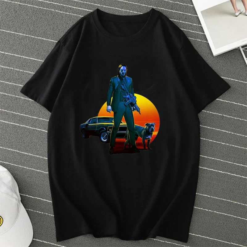 Summer New Classic Action Movie Protagonist John Wick Printed Mens and Womens Simple Fashion T-shirt Harajuku Loose Short Sleeve W241223