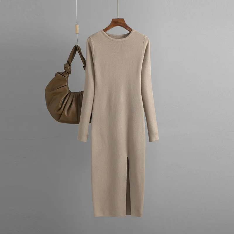 HLBCBG Elegant Winter Long Sleeve Pullover Midi Dress Thick Warm bodycon Party Dresses O Neck Knit Women Sweater 241218