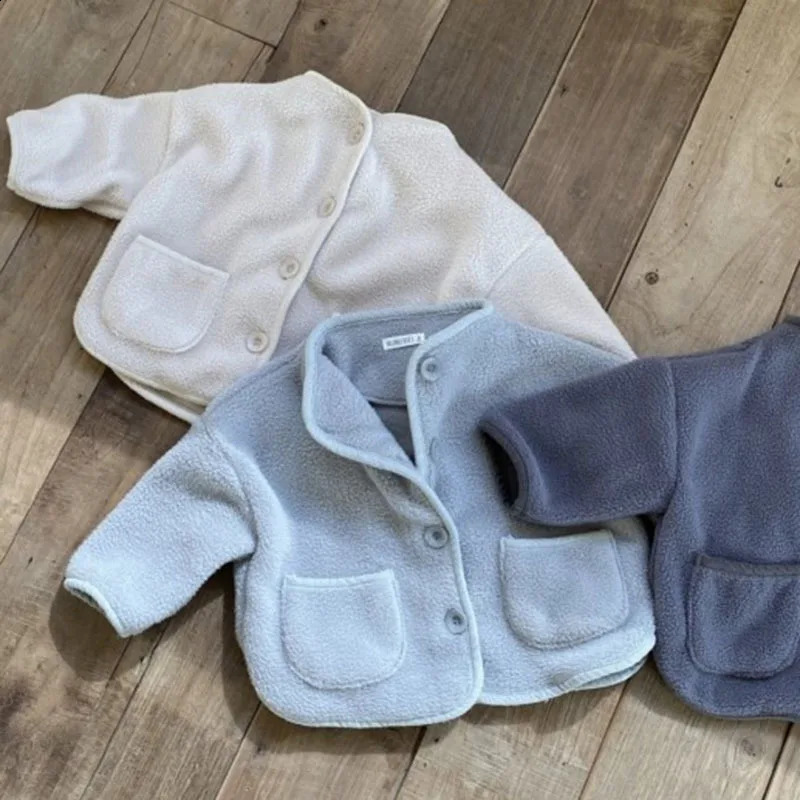2025 Winter Baby Long Sleeve Plus Velvet Thick Coat Infant Girl Solid Casual Cardigan Jacket Toddler Boy Warm Fleece Tops 241223