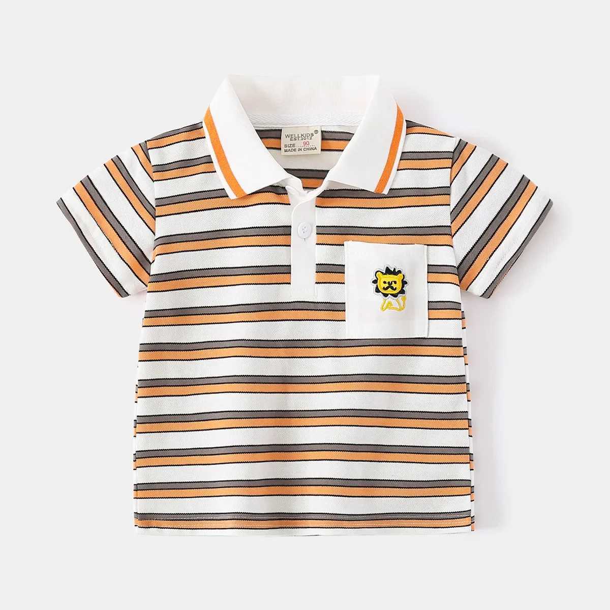 Boys polo shirt short sleeved childrens shirt summer striped 90-130cm childrens T-shirt soft boys clothing 4-6Y W241223
