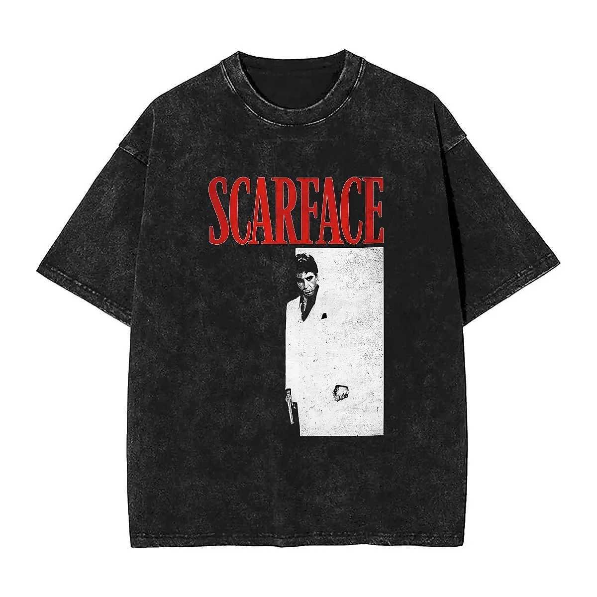 Scar face classic movie wash T-shirt mens Tony Montana awesome simple T-shirt beach O-neck Harajuku T-shirt oversized W241223