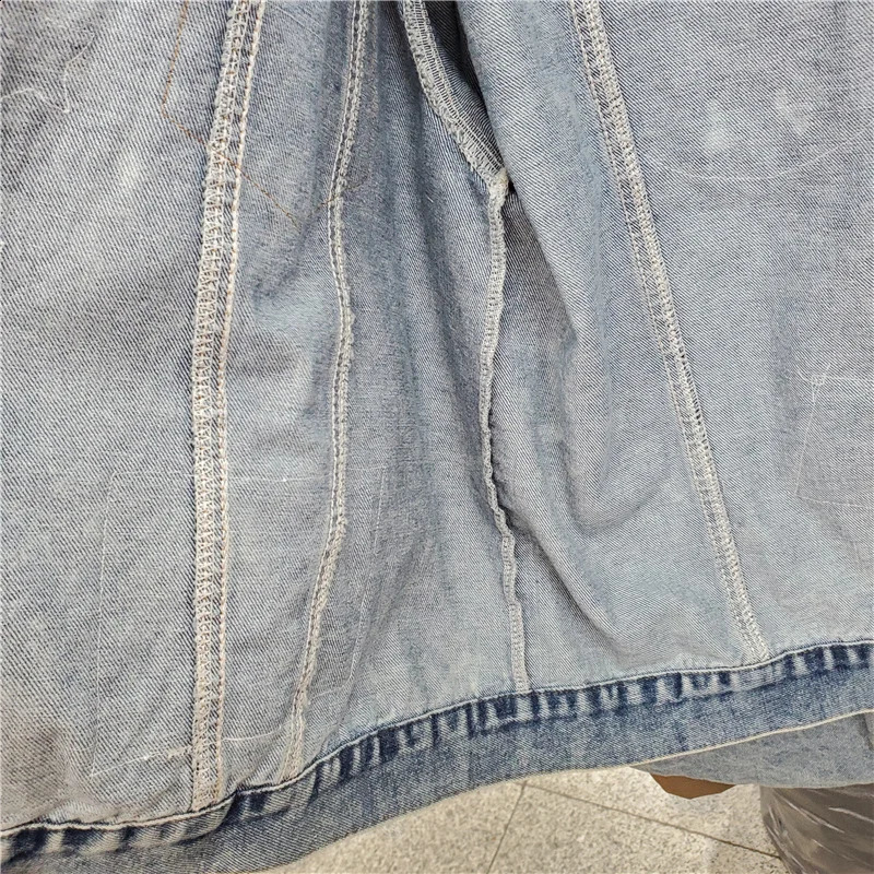 Leopard Turndown Collar Splicing Denim Jacket Women Loose Cow Outerwear Sequins Patch n Big Pocket Jeans Jacket Female 241223