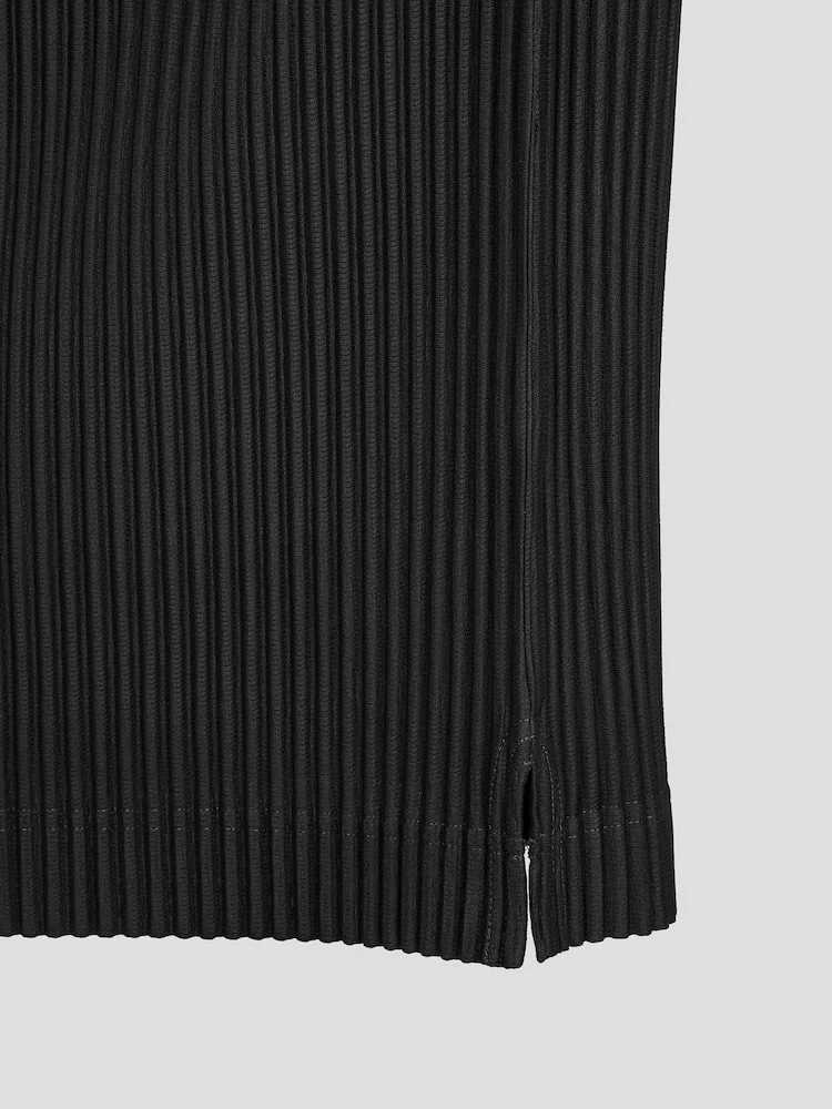 Miyake pleated mens long sleeved flat seam hem T-shirt full sleeved round neck T-shirt Korean streetwear casual top W241223