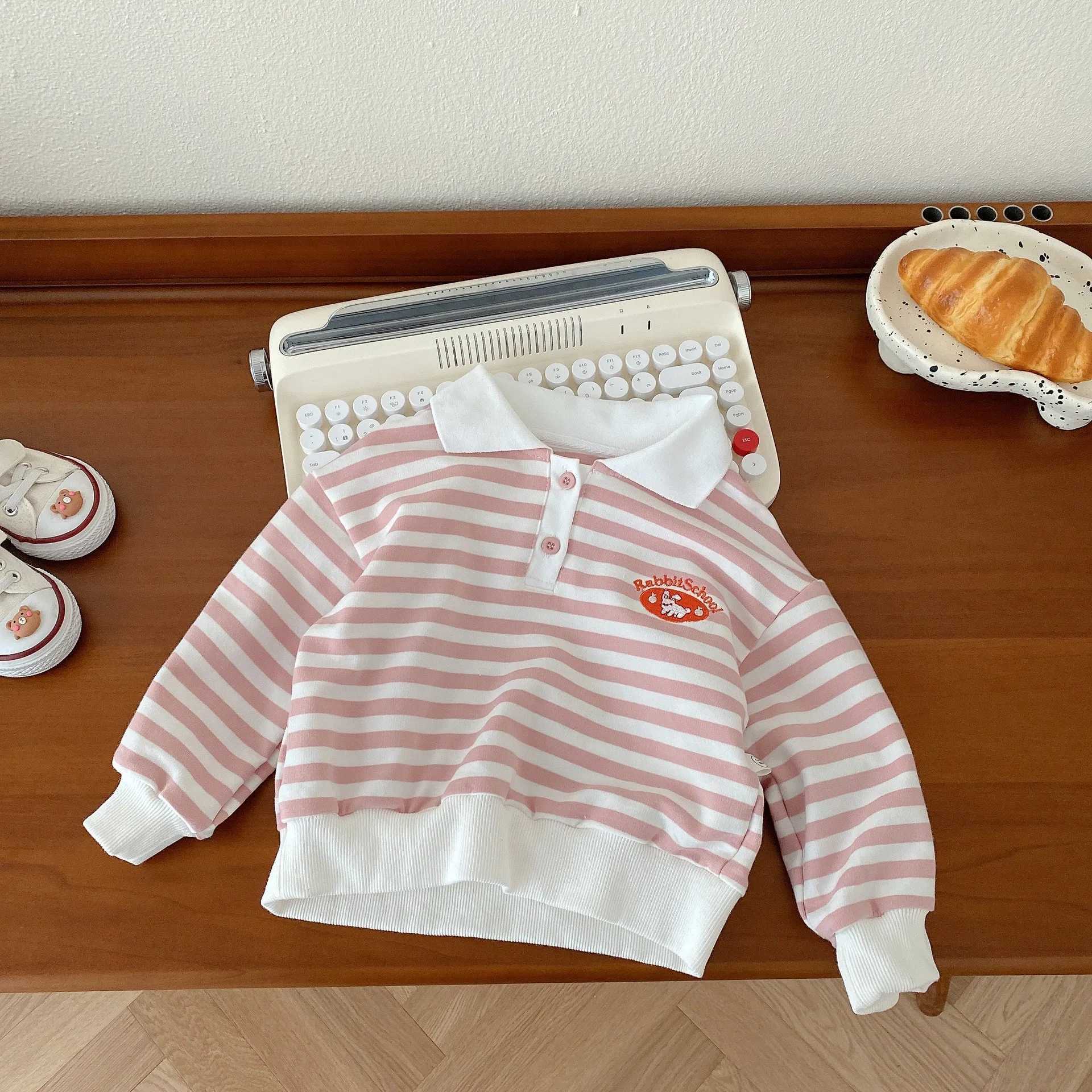 2023 Autumn New Slish Embroidered Striped Polo ladies for Baby Boys and Girls Full Set Collar Top 6M-5Y W241223