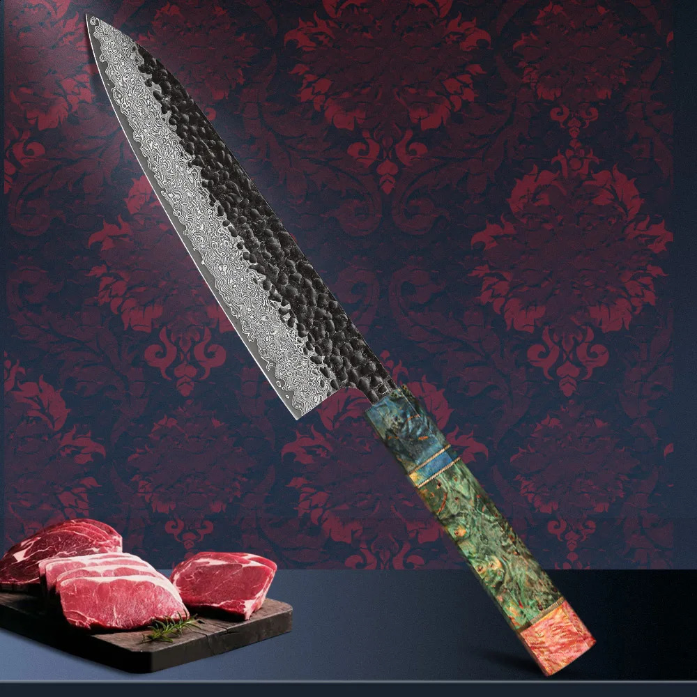 Japanese kitchen knife hand forged Damascus steel custom 8-inch chef knife 241224