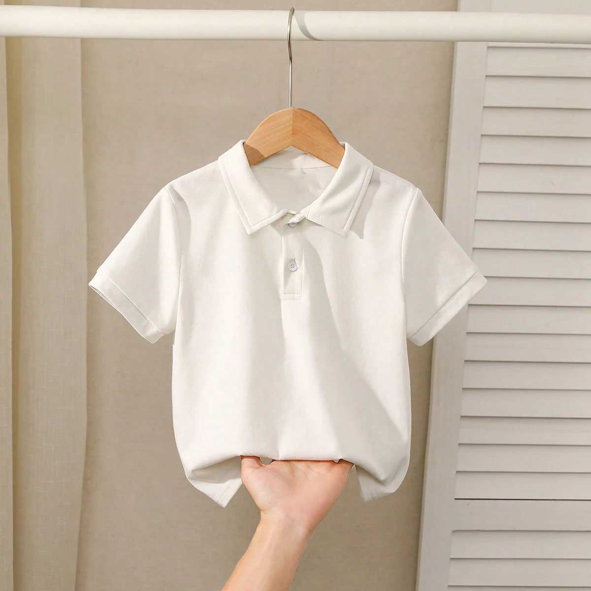 Childrens solid color polo shirt boys handmade fashionable sports T-shirt girls lapel casual comfortable half sleeve W241223