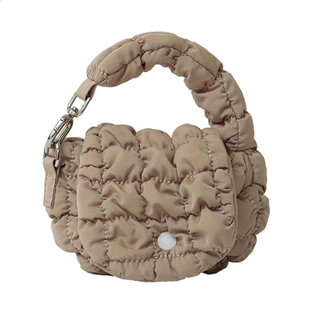 Mini Puffer Tote Bag for Women Quilted Wrist Handbag Nylon Solid Color Key Pouch Clutch Purse for Work Travel Shopping 241228