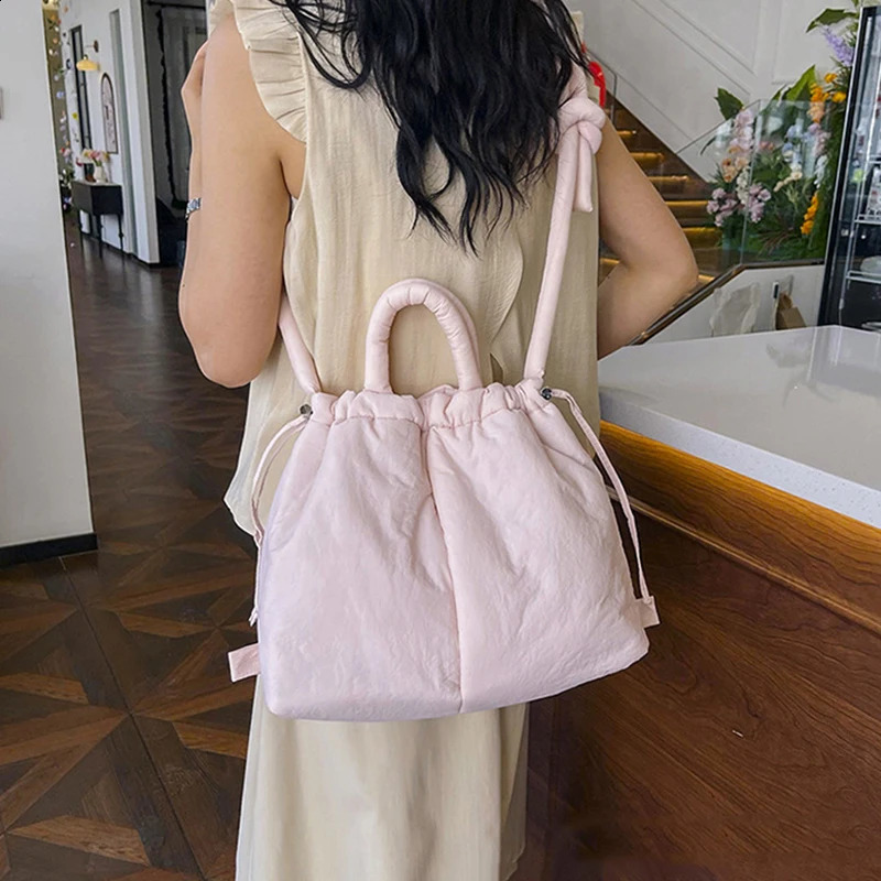 Fashion Small Puffer Tote Bag Nylon Down Cotton Drawstring Crossbody Bag Women Shoulder Bags Large Lady Handbags 241224