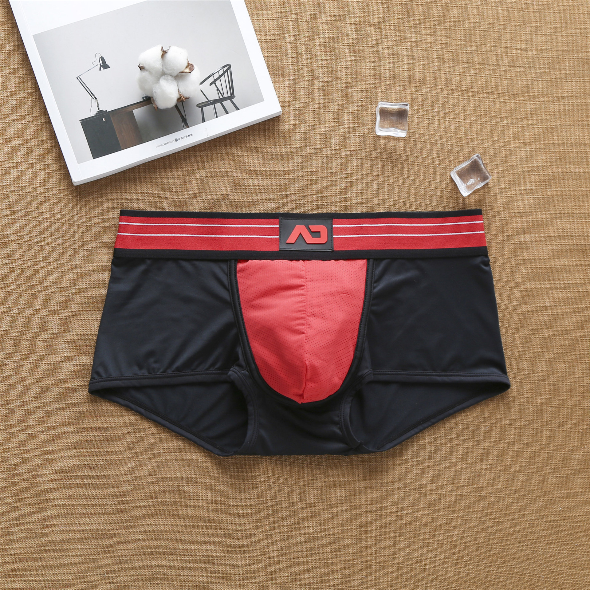 Addicted Men's Boyshort Comfortable Milk Ice Silk Mesh Hole Breathable Pants Low Waist Underwear Men.