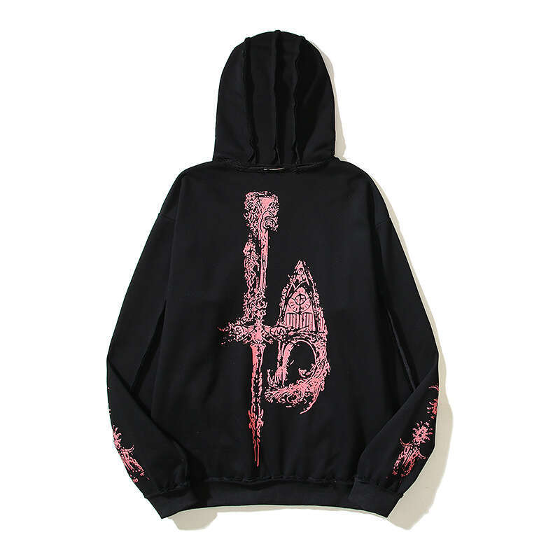 Cotton Jacket American High Street Gothic Religious Angel Cross Printed Kirin Arm Letter Hoodie Sweatshirt