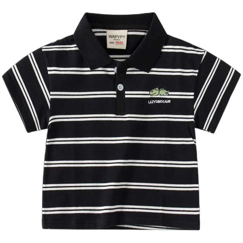 Summer new childrens short sleeved T-shirt boys embroidered striped polo shirt fashionable breathable cotton age 3-8 years old W241223