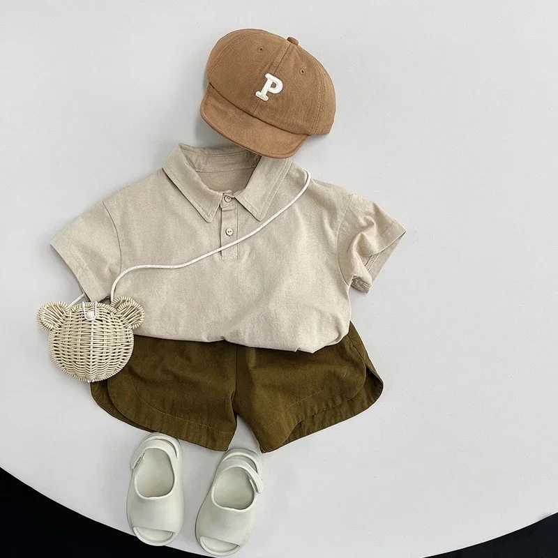 Summer childrens polo shirt 1-8Y boys cotton loose daily button short sleeved top Korean childrens clothing 2024 new item W241223